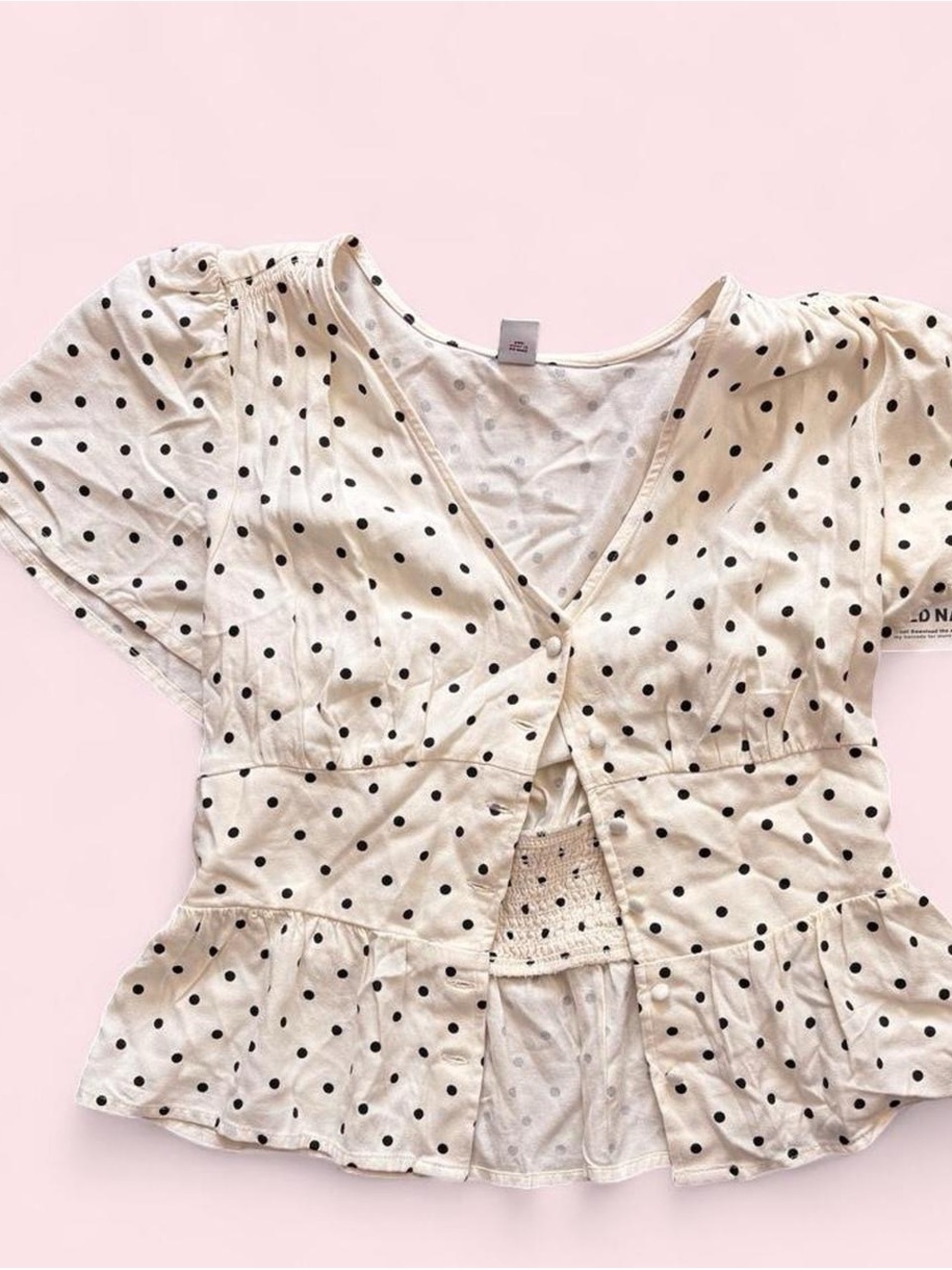 Old Navy Cream Polka Dot Tie-Front Flutter Sleeve Blouse